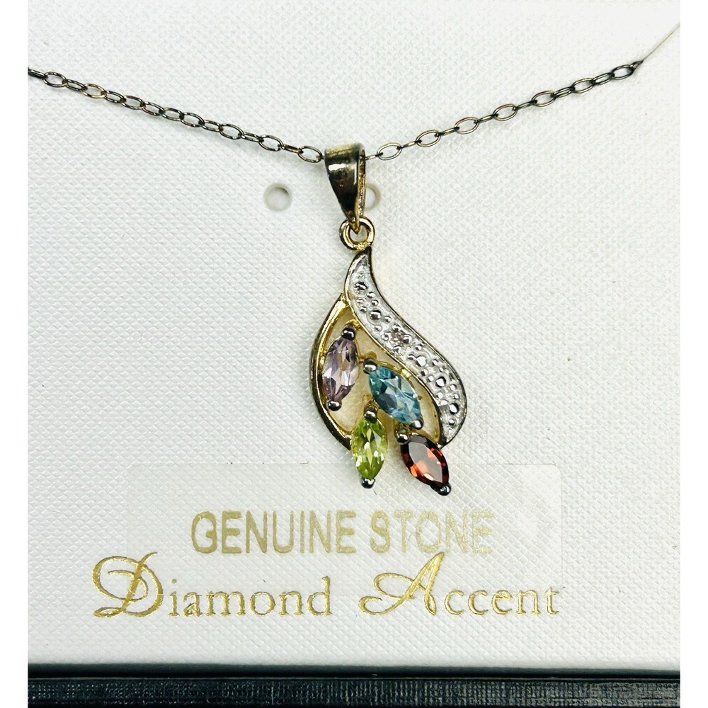 18k Over Sterling Silver Genuine‎ Diamond Accent Necklace In Box